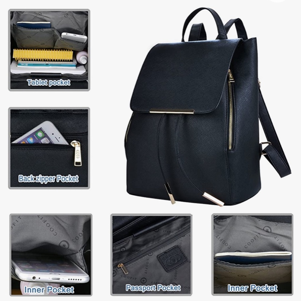 Medium sized Black Faux Leather Backpack - Picture 4 of 13